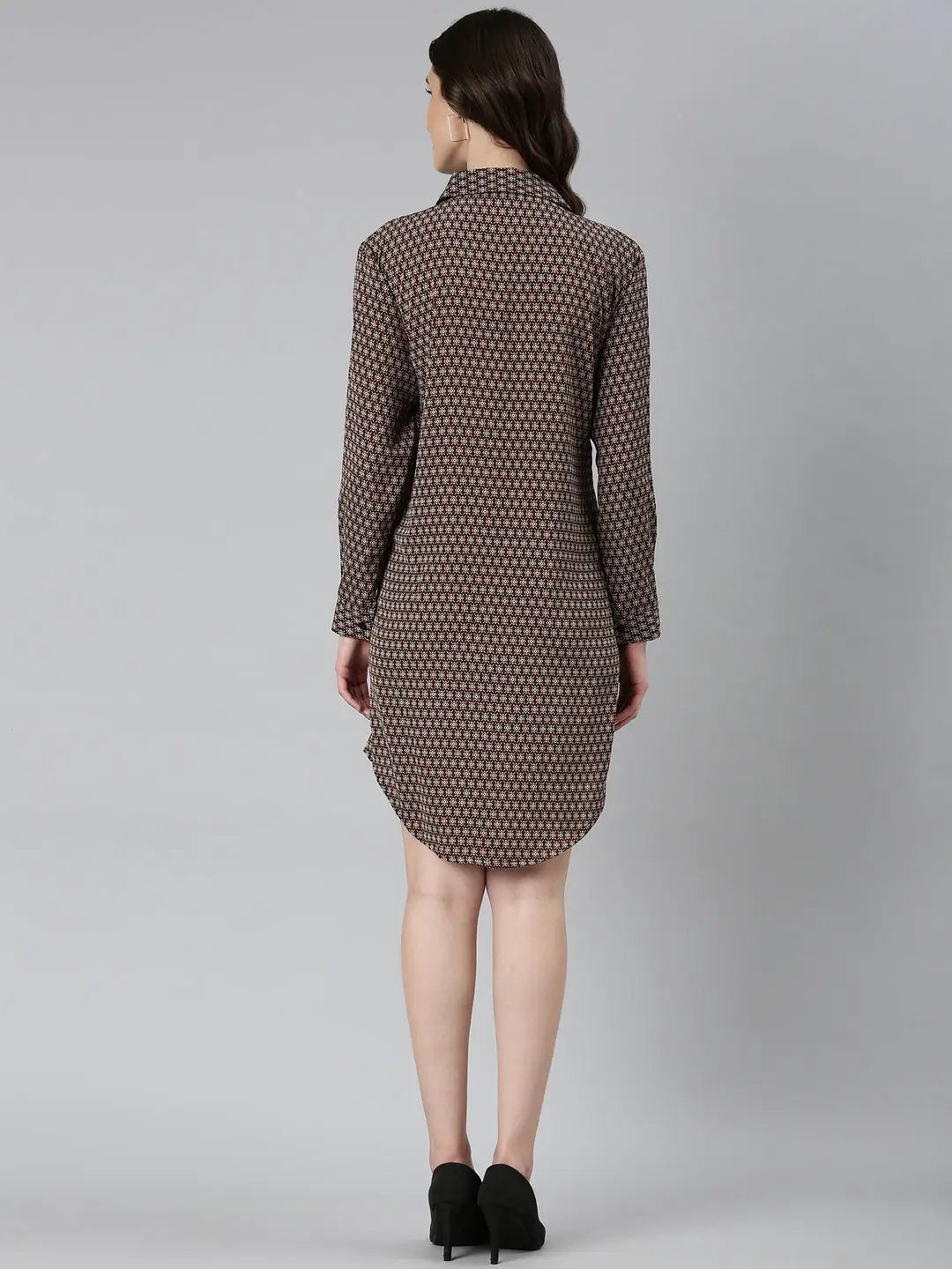 Women's Coffee Brown Geometrical Shirt Dress