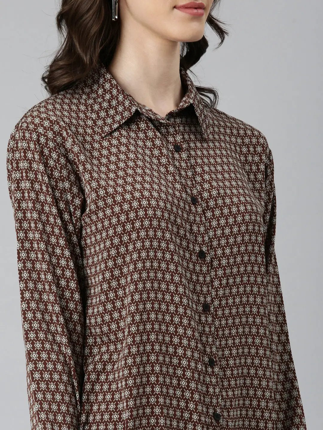 Women's Coffee Brown Geometrical Shirt Dress