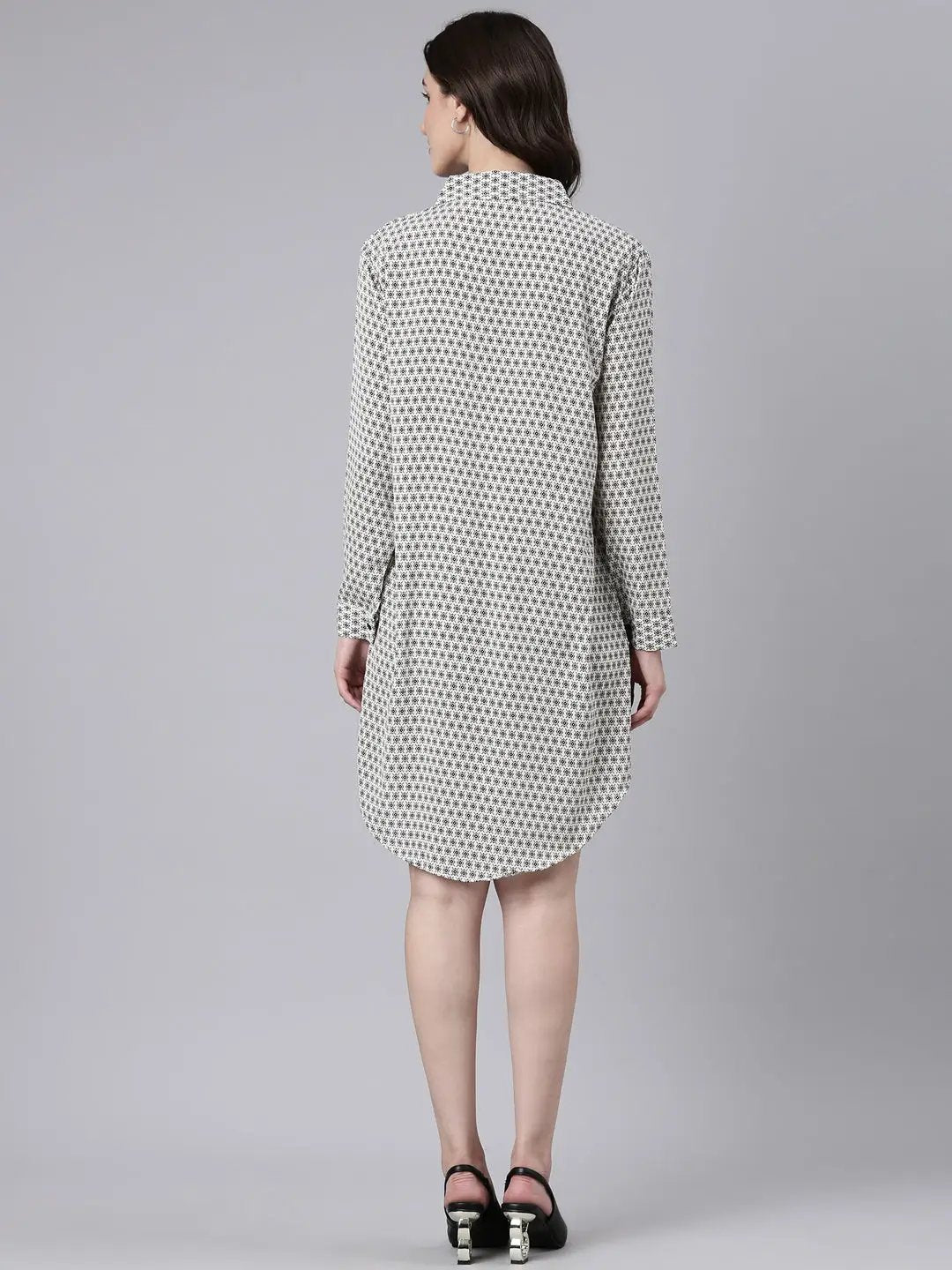 Women's Cream Geometrical Shirt Dress