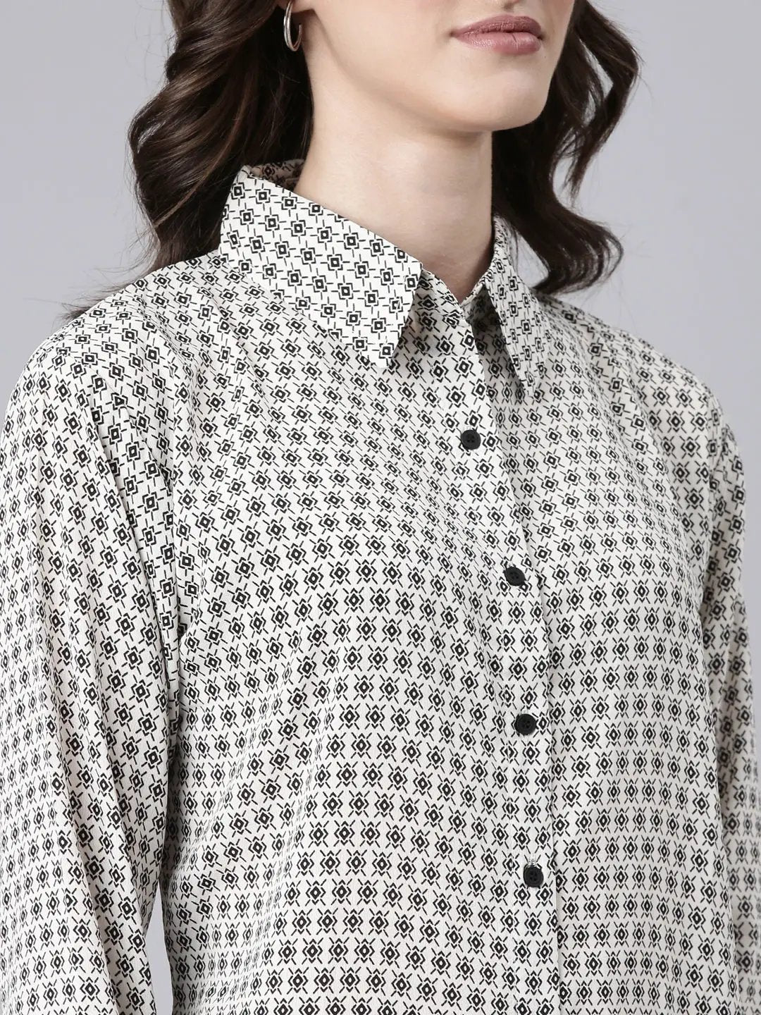Women's Cream Geometrical Shirt Dress