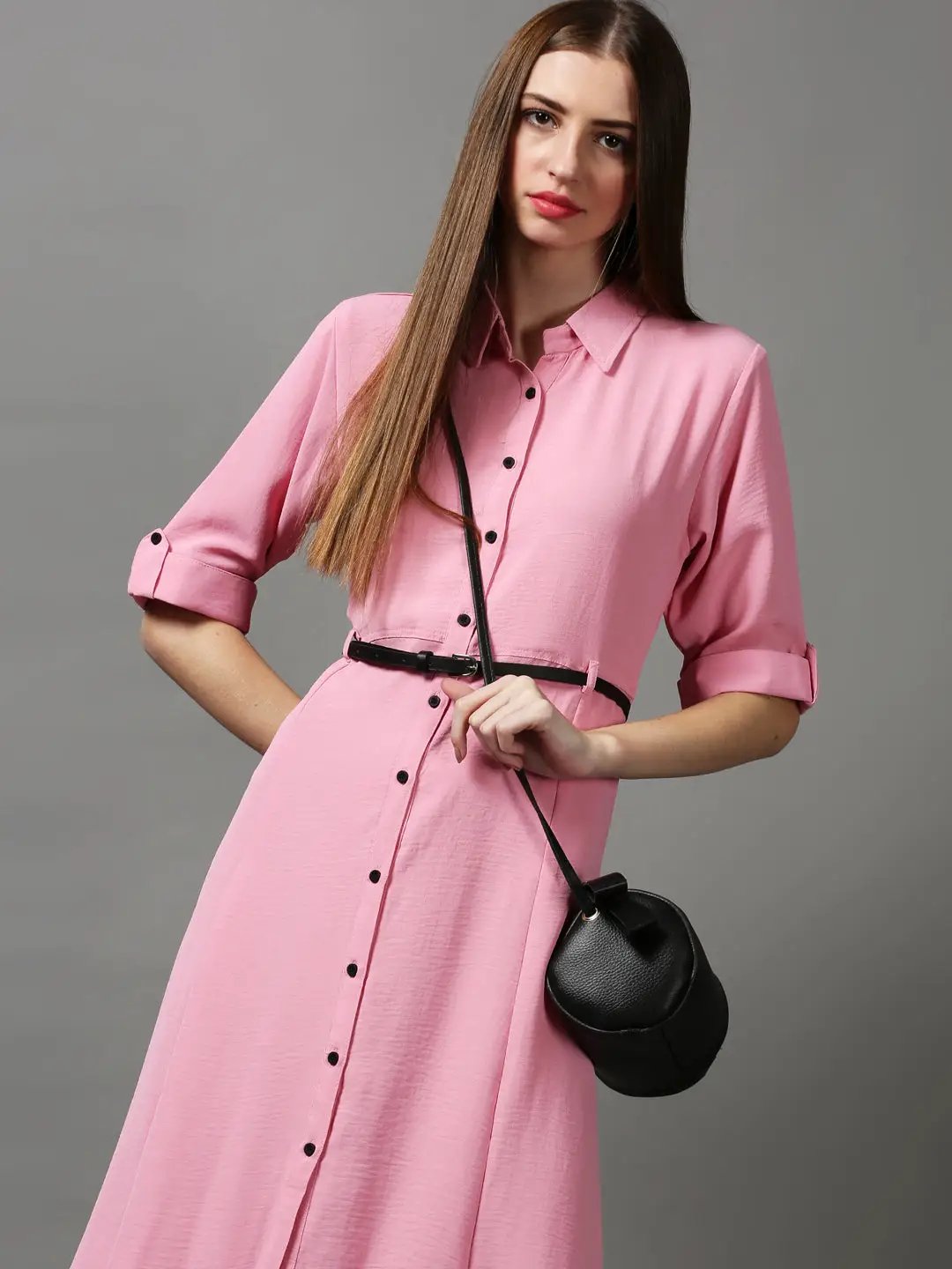 Women's Pink Solid A-Line Dress