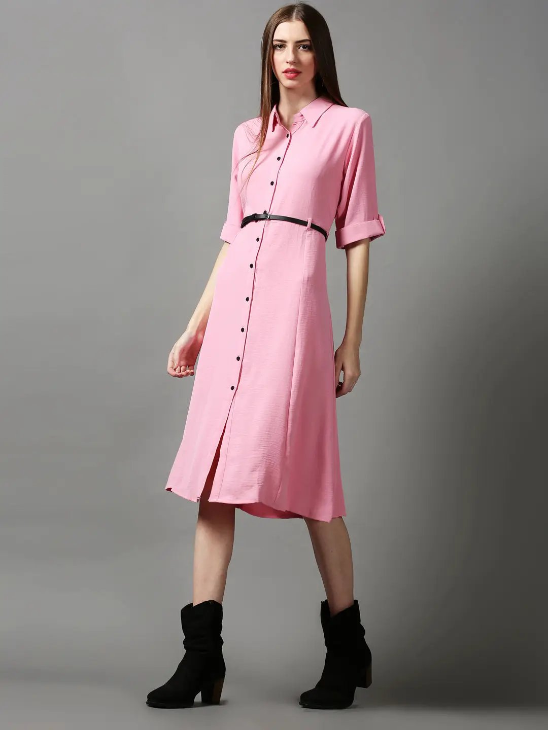 Women's Pink Solid A-Line Dress