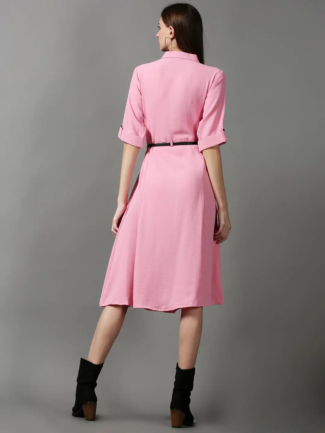 Women's Pink Solid A-Line Dress