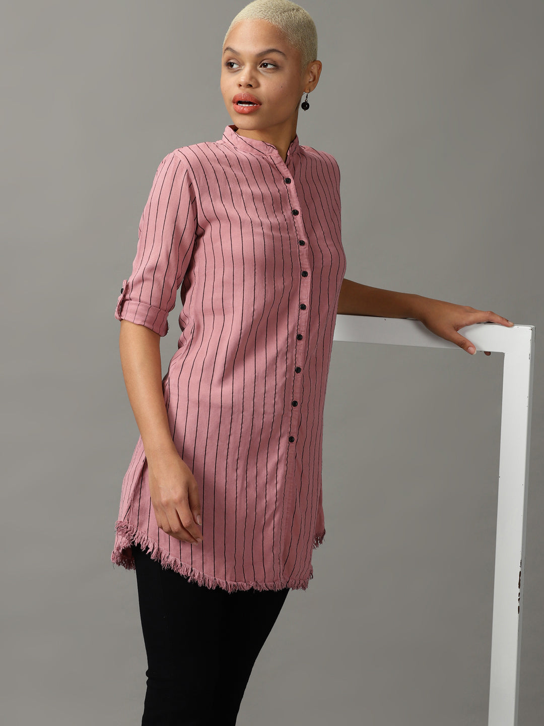 Women's Purple Striped Longline Shirt