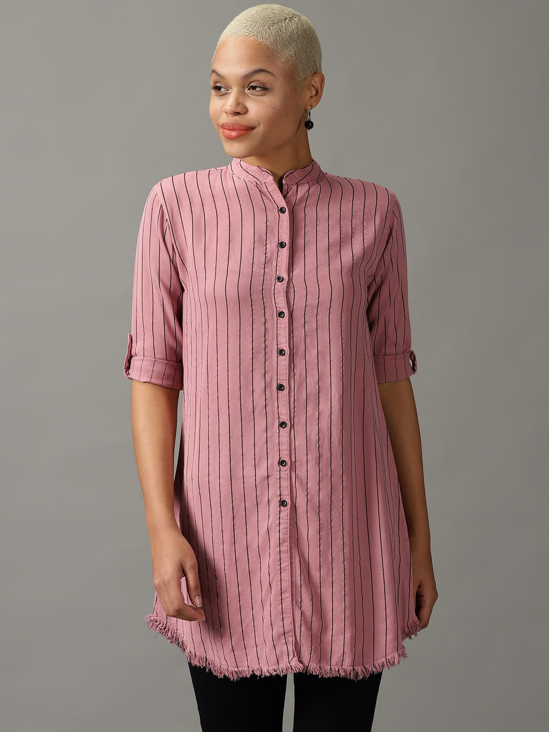 Women's Purple Striped Longline Shirt