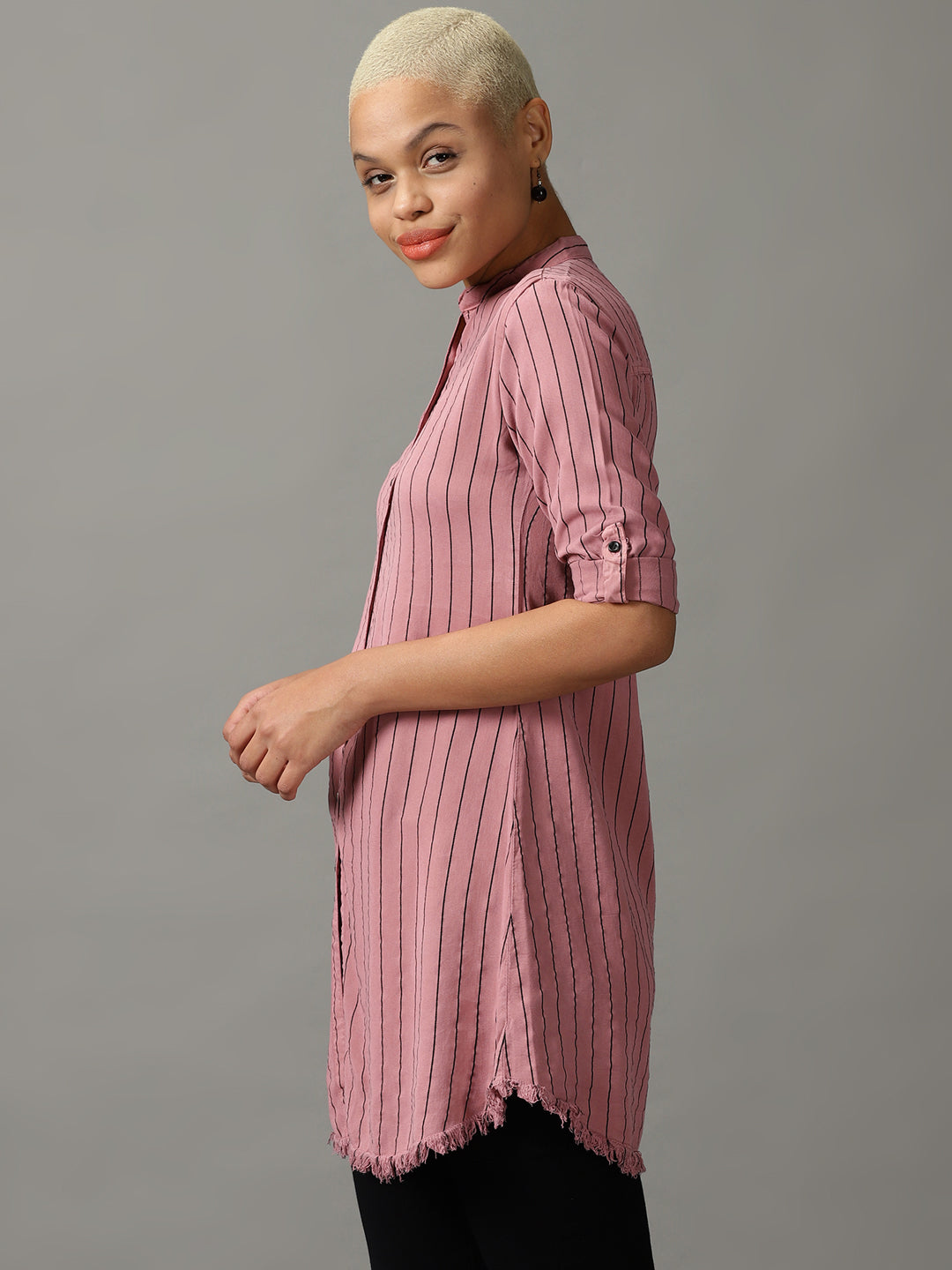 Women's Purple Striped Longline Shirt