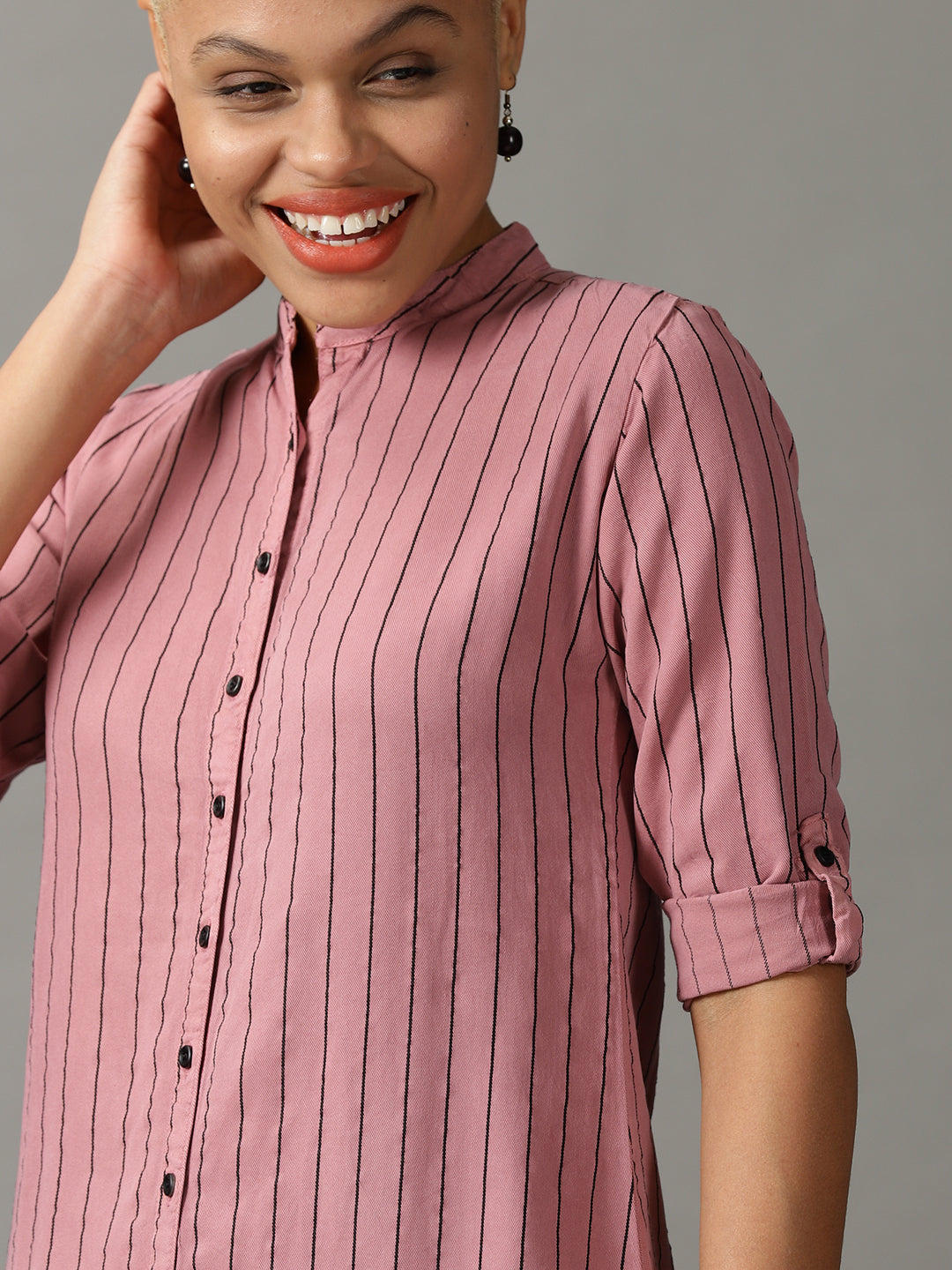 Women's Purple Striped Longline Shirt