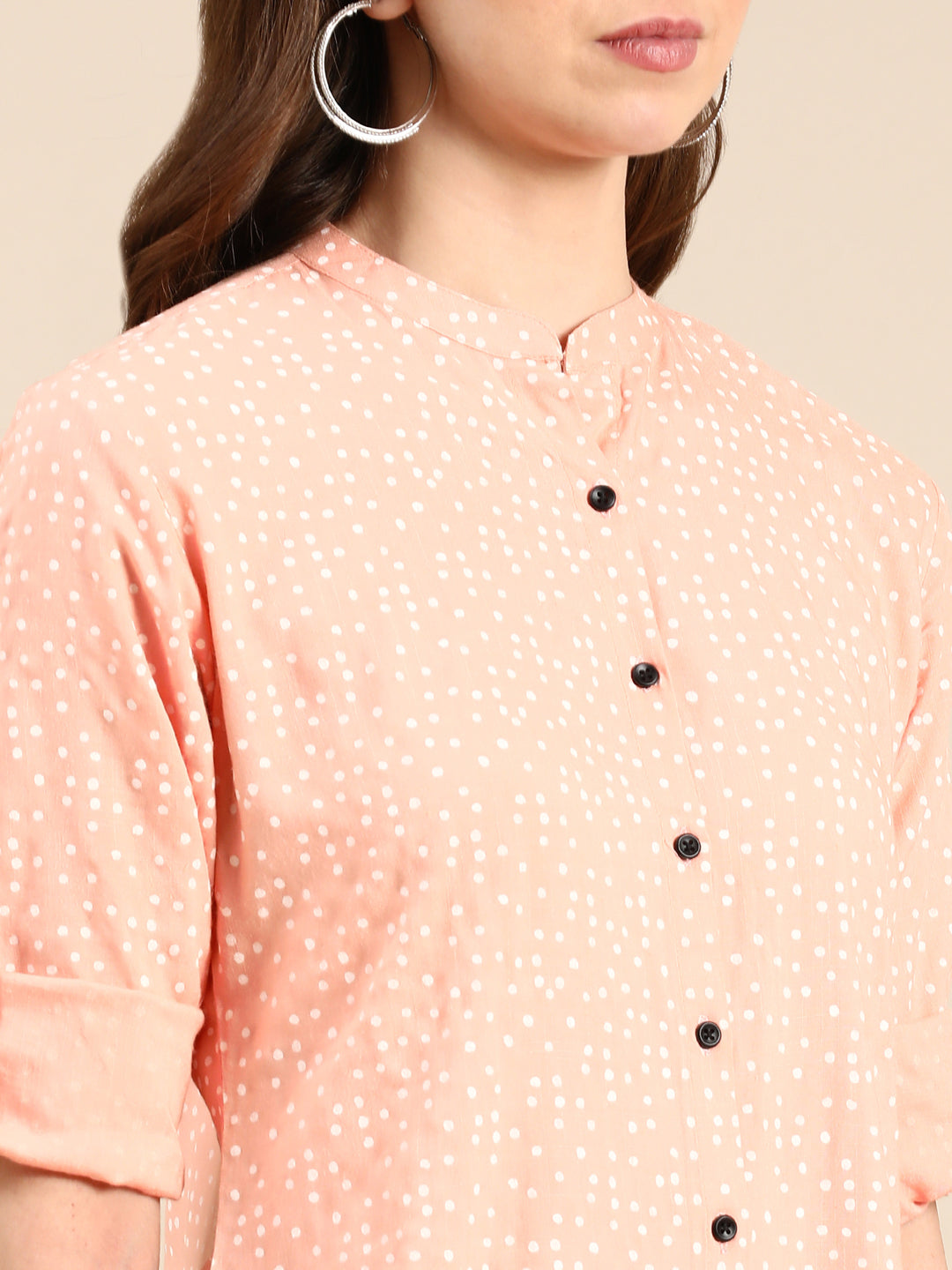 Women's Peach Printed A-Line Kurti