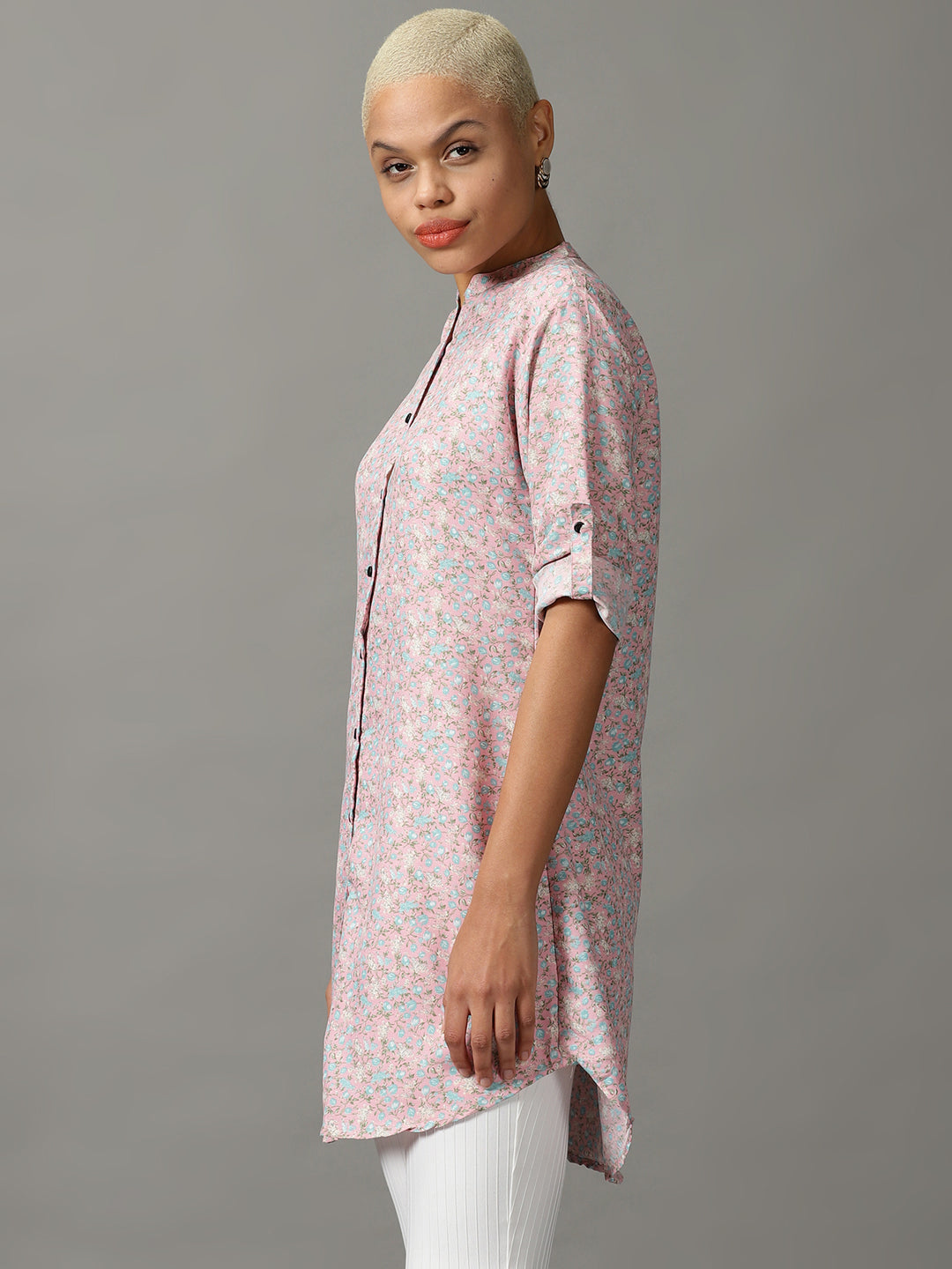 Women's Pink Printed Longline Shirt