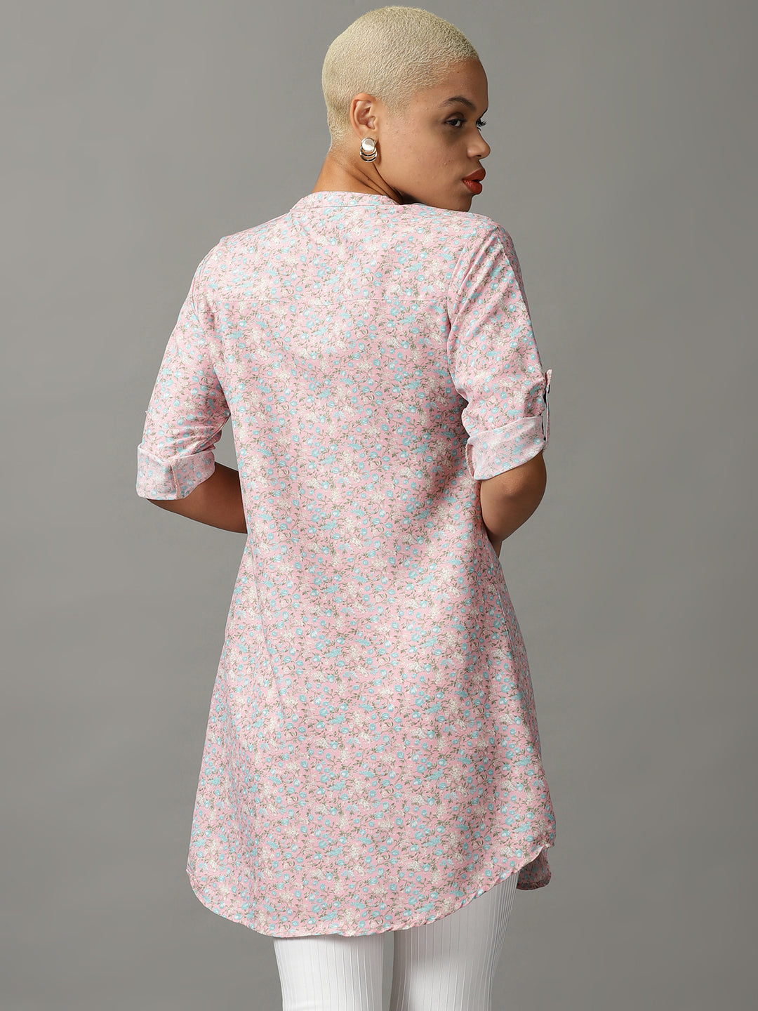 Women's Pink Printed Longline Shirt