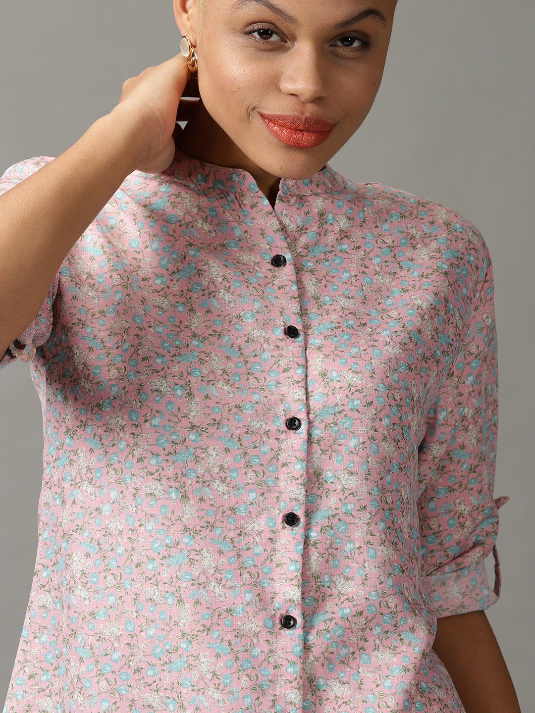 Women's Pink Printed Longline Shirt