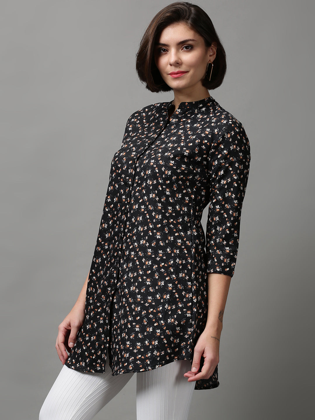 Women's Black Printed Longline Shirt