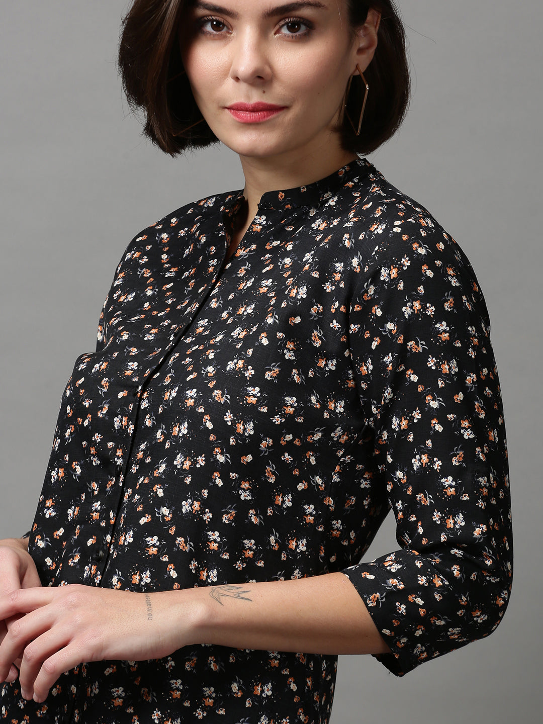 Women's Black Printed Longline Shirt