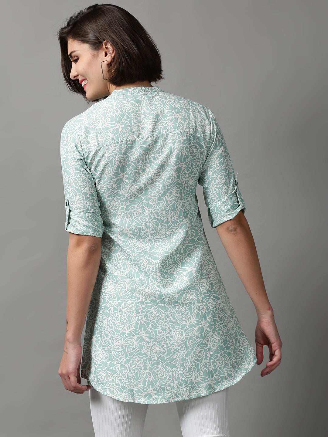 Women's Green Printed Longline Shirt