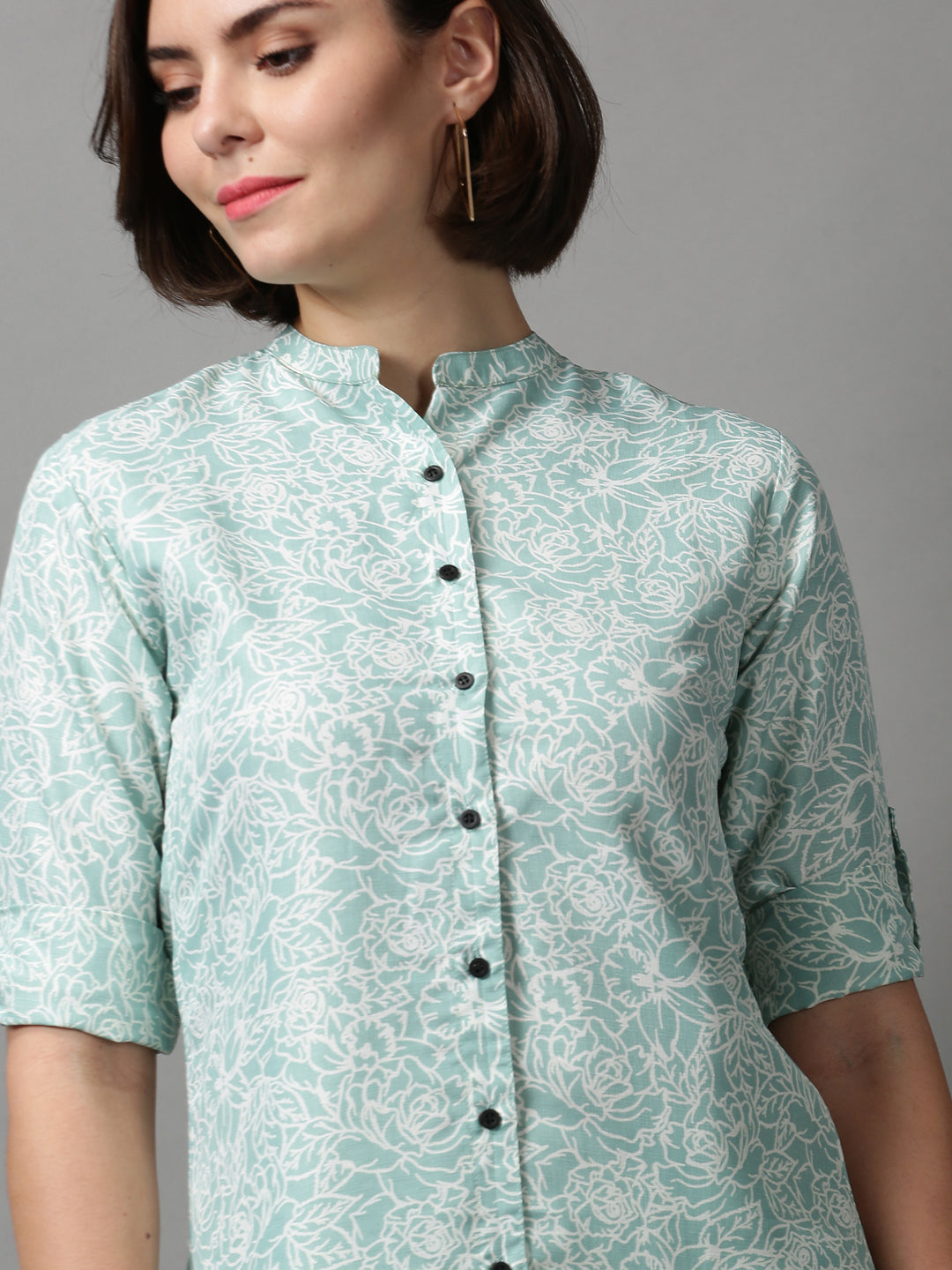 Women's Green Printed Longline Shirt