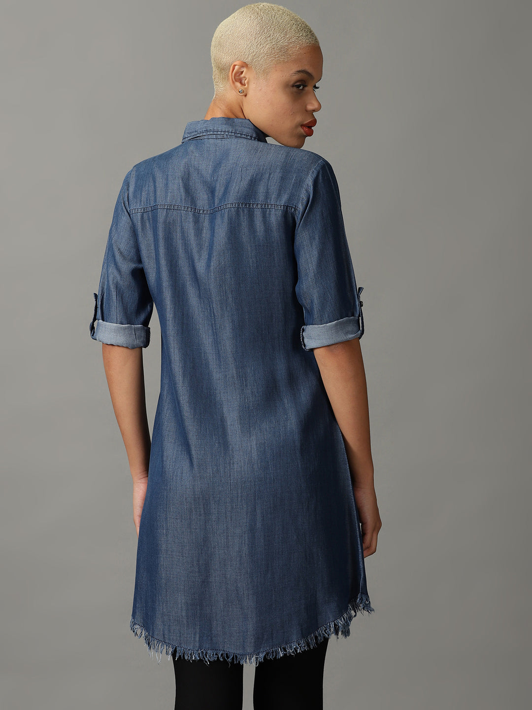 Women's Blue Solid Longline Shirt