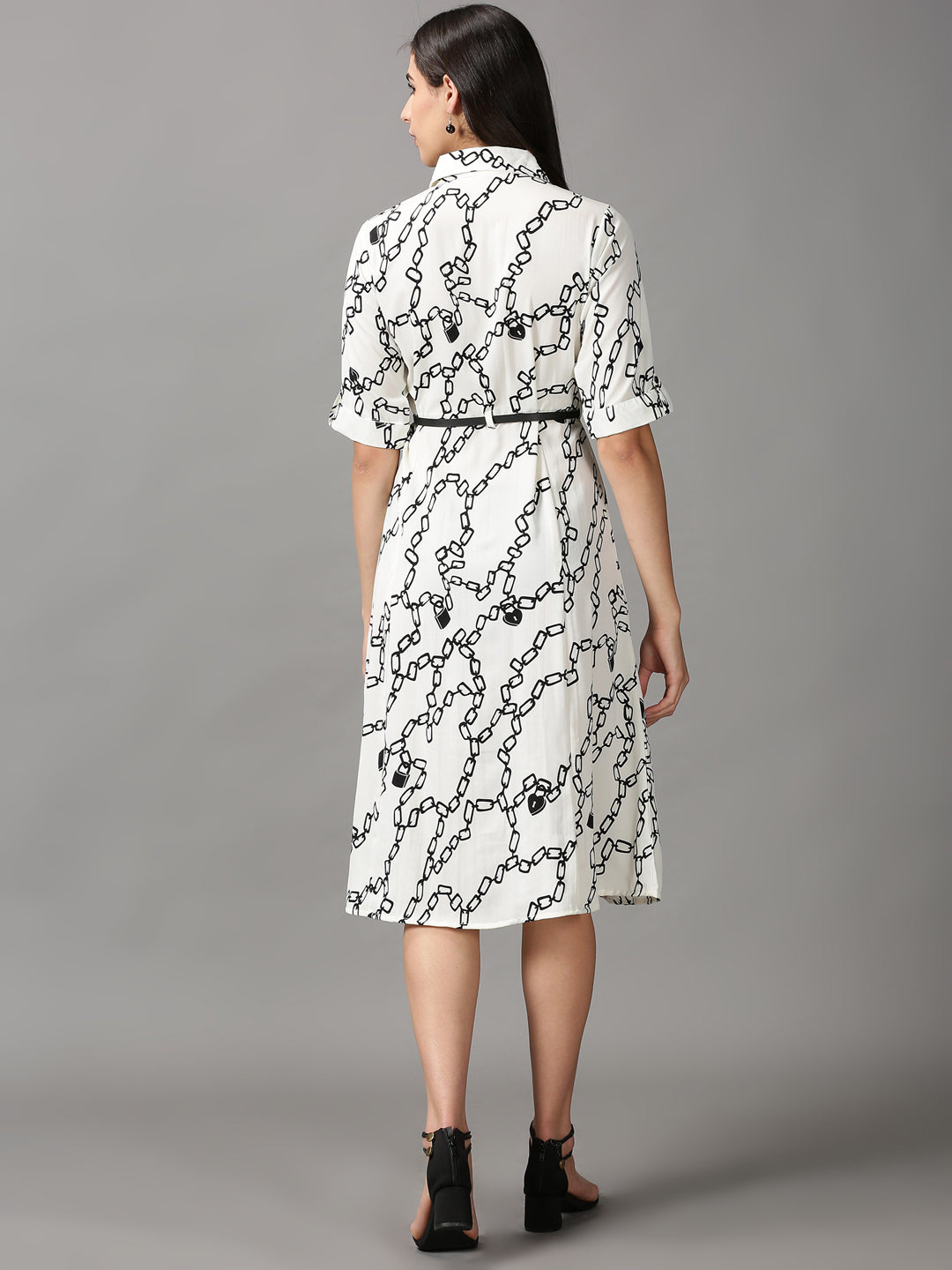 Women's White Printed Fit and Flare Dress