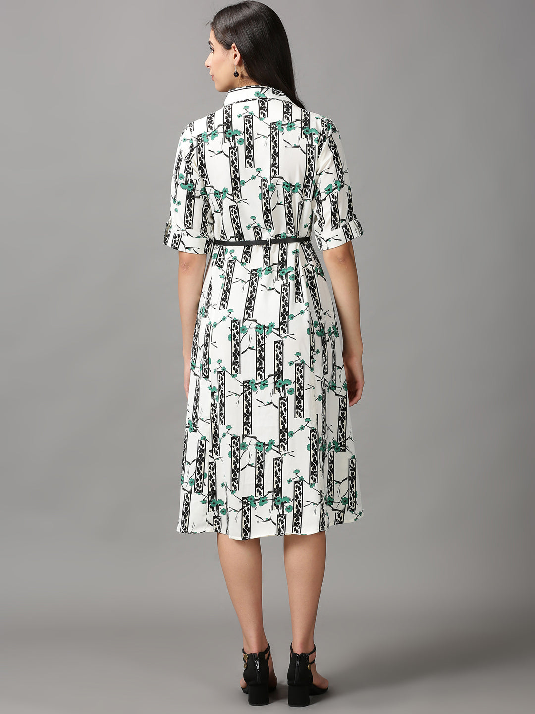 Women's White Printed Fit and Flare Dress