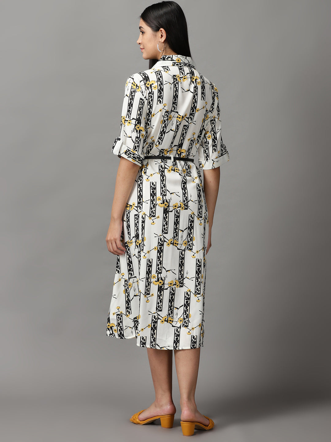 Women's White Floral Fit and Flare Dress