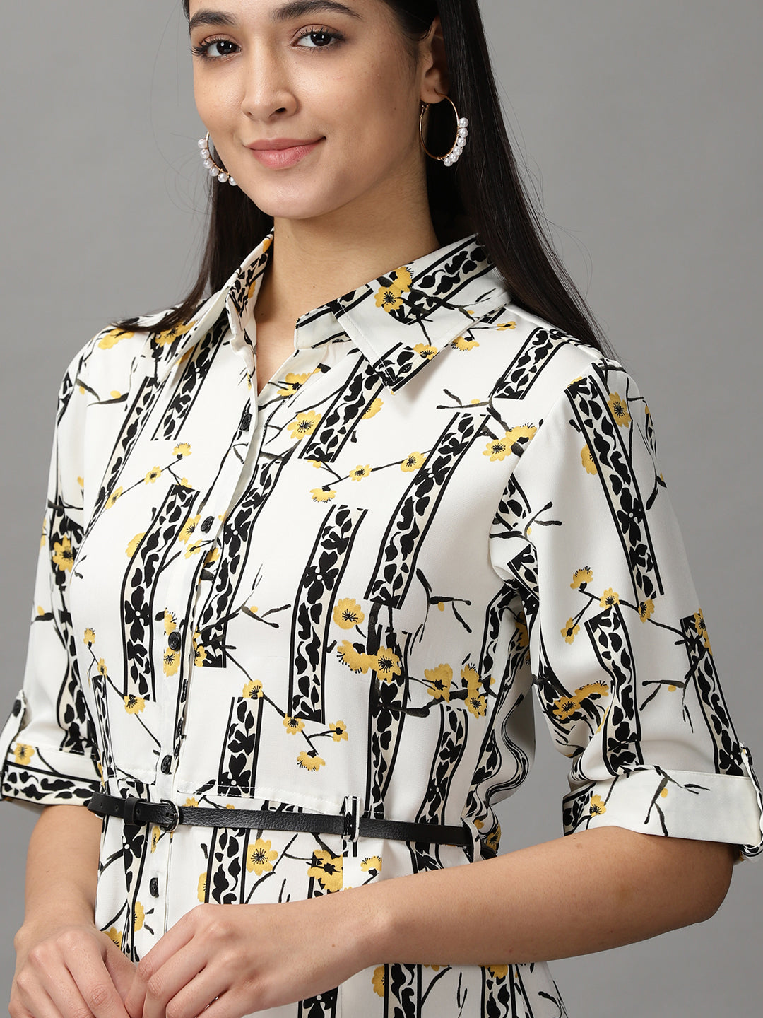 Women's White Floral Fit and Flare Dress