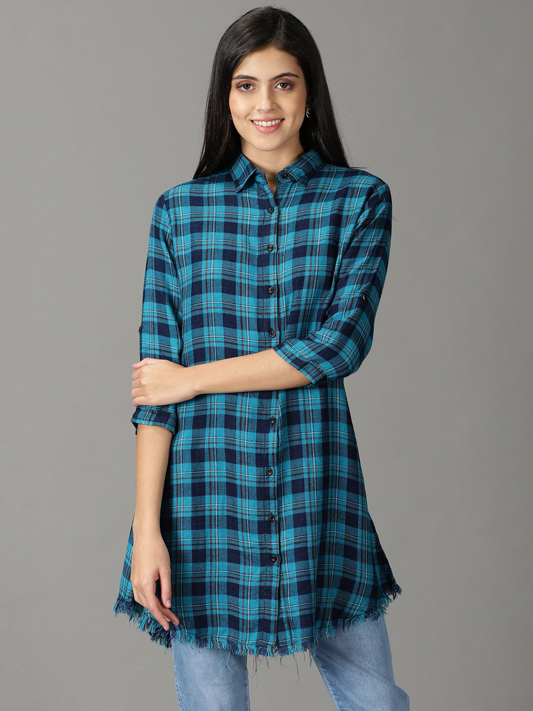 Women's Teal Checked Shirt