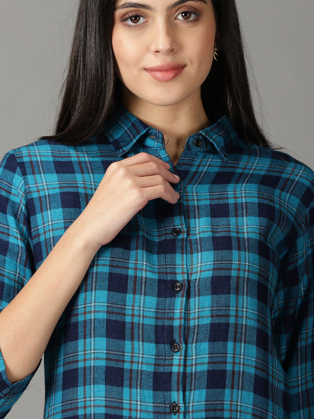 Women's Teal Checked Shirt