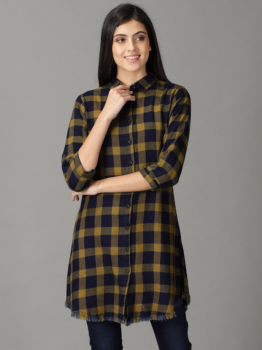 Women's Olive Checked Shirt