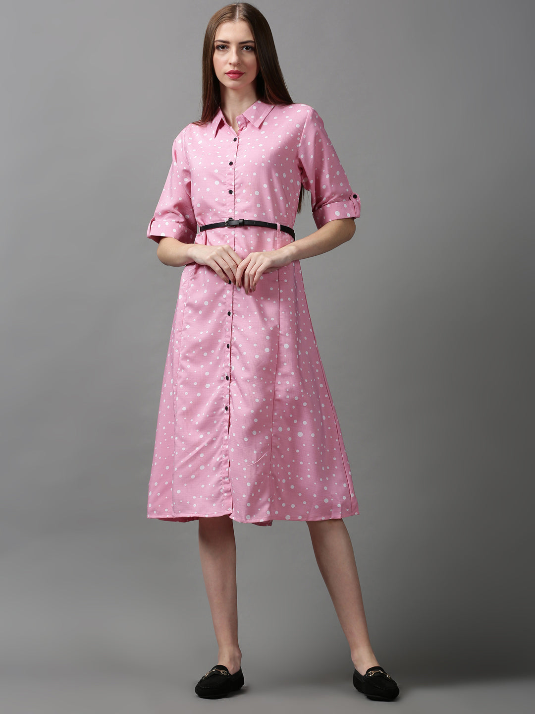 Women's Pink Printed A-Line Dress