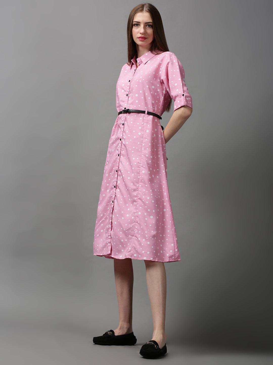 Women's Pink Printed A-Line Dress