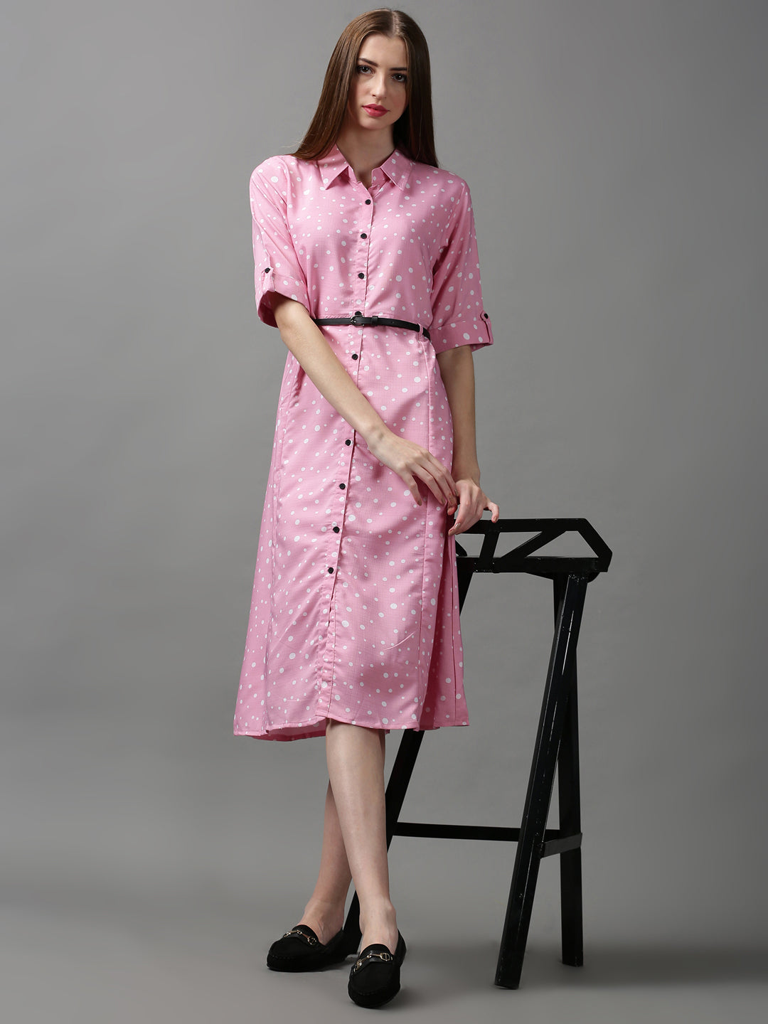 Women's Pink Printed A-Line Dress