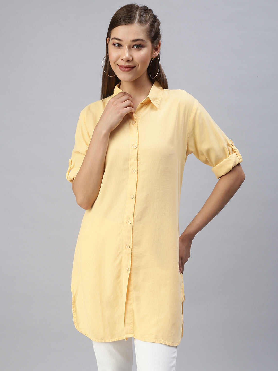 Women's Mustard Solid Shirt Dress