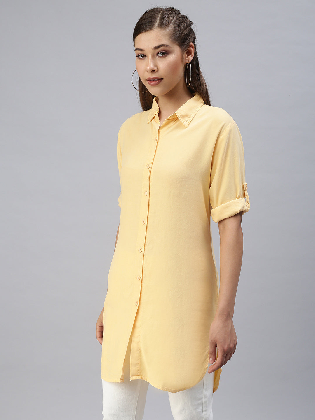 Women's Mustard Solid Shirt Dress