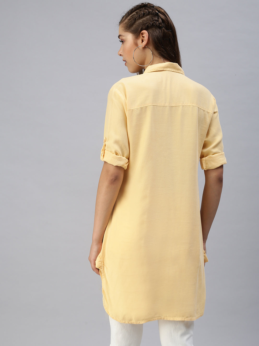 Women's Mustard Solid Shirt Dress