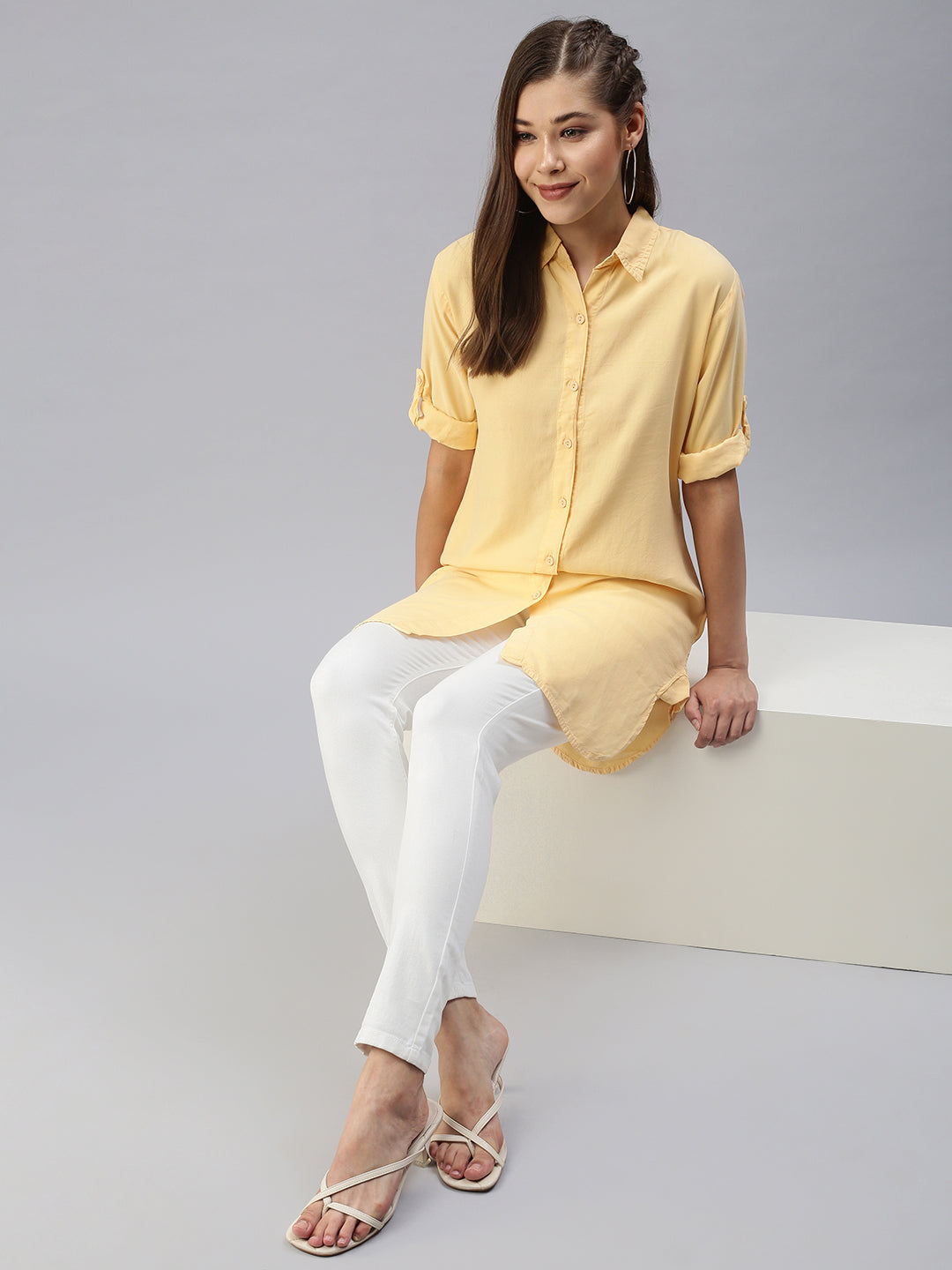 Women's Mustard Solid Shirt Dress