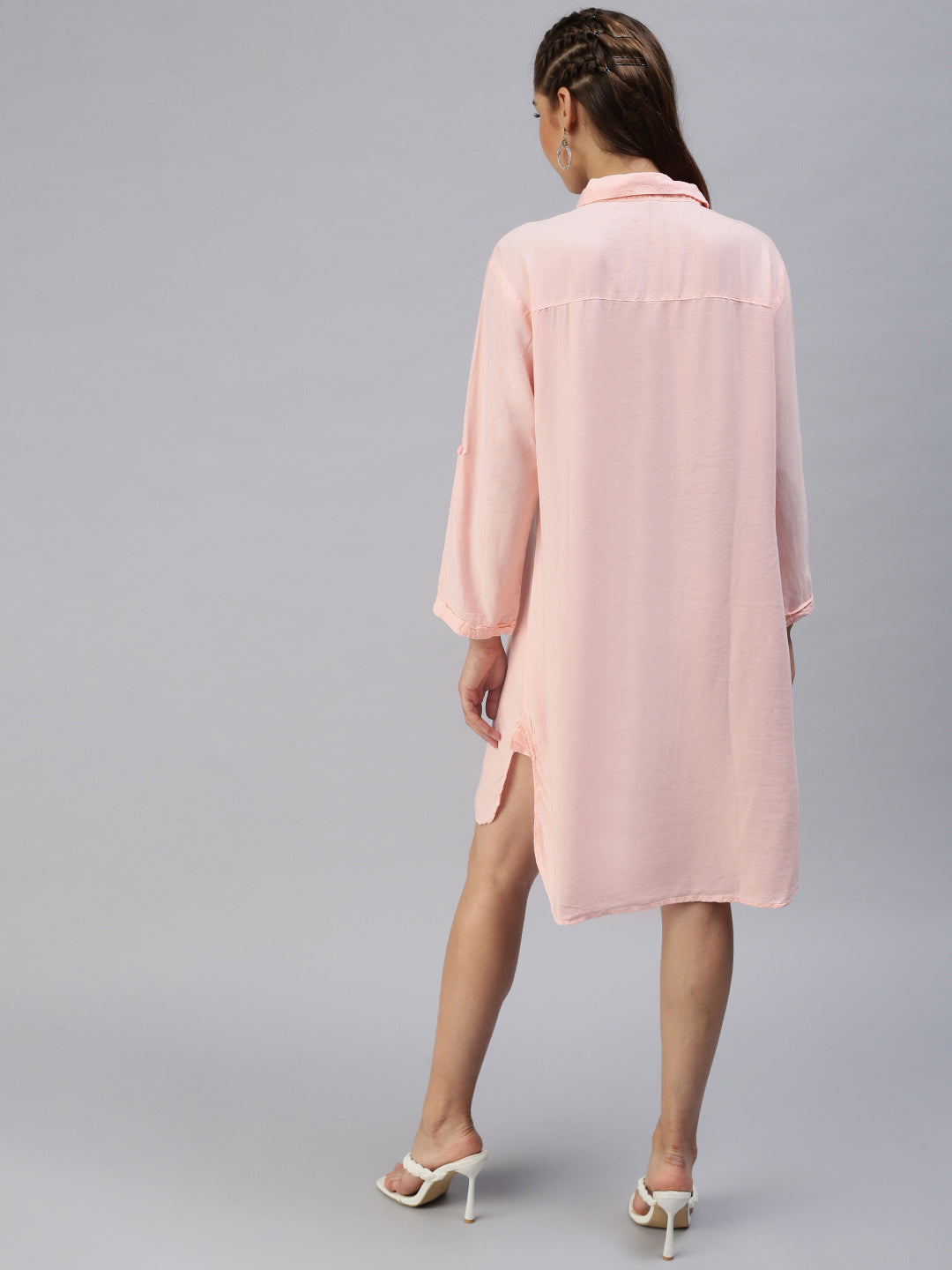 Women's Pink Solid Shirt Dress