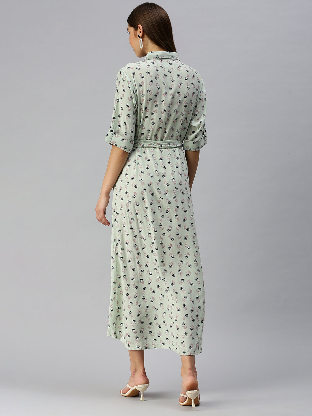 Women's Green Printed Shirt Dress