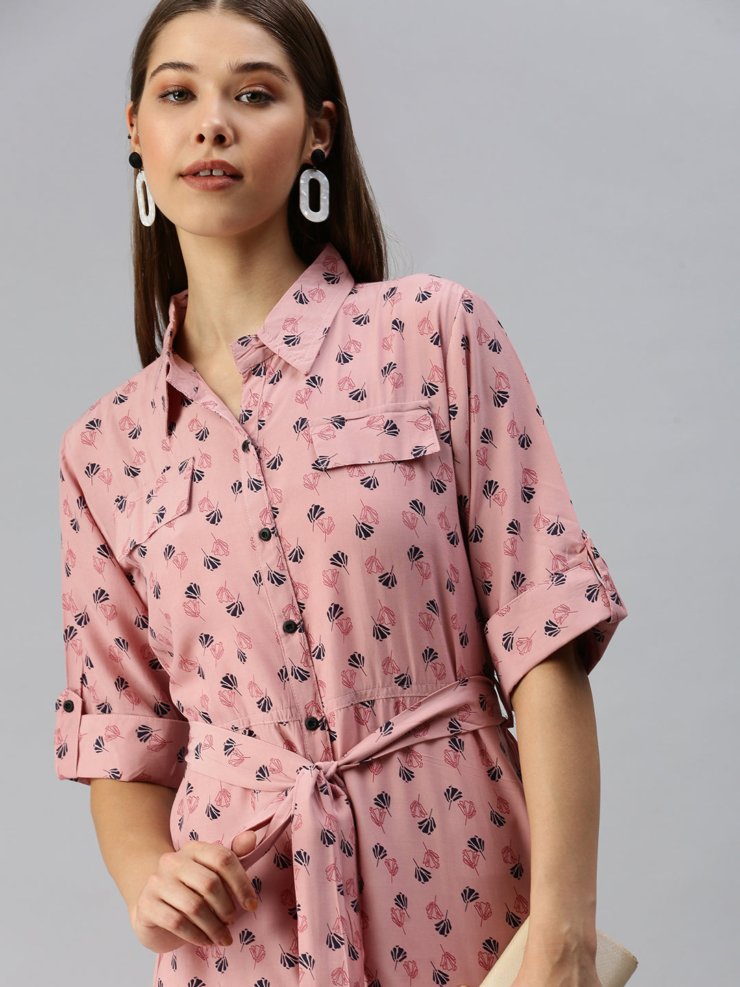 Women's Mauve Printed Shirt Dress