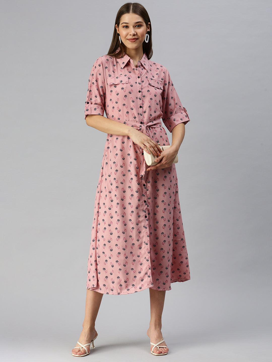 Women's Mauve Printed Shirt Dress