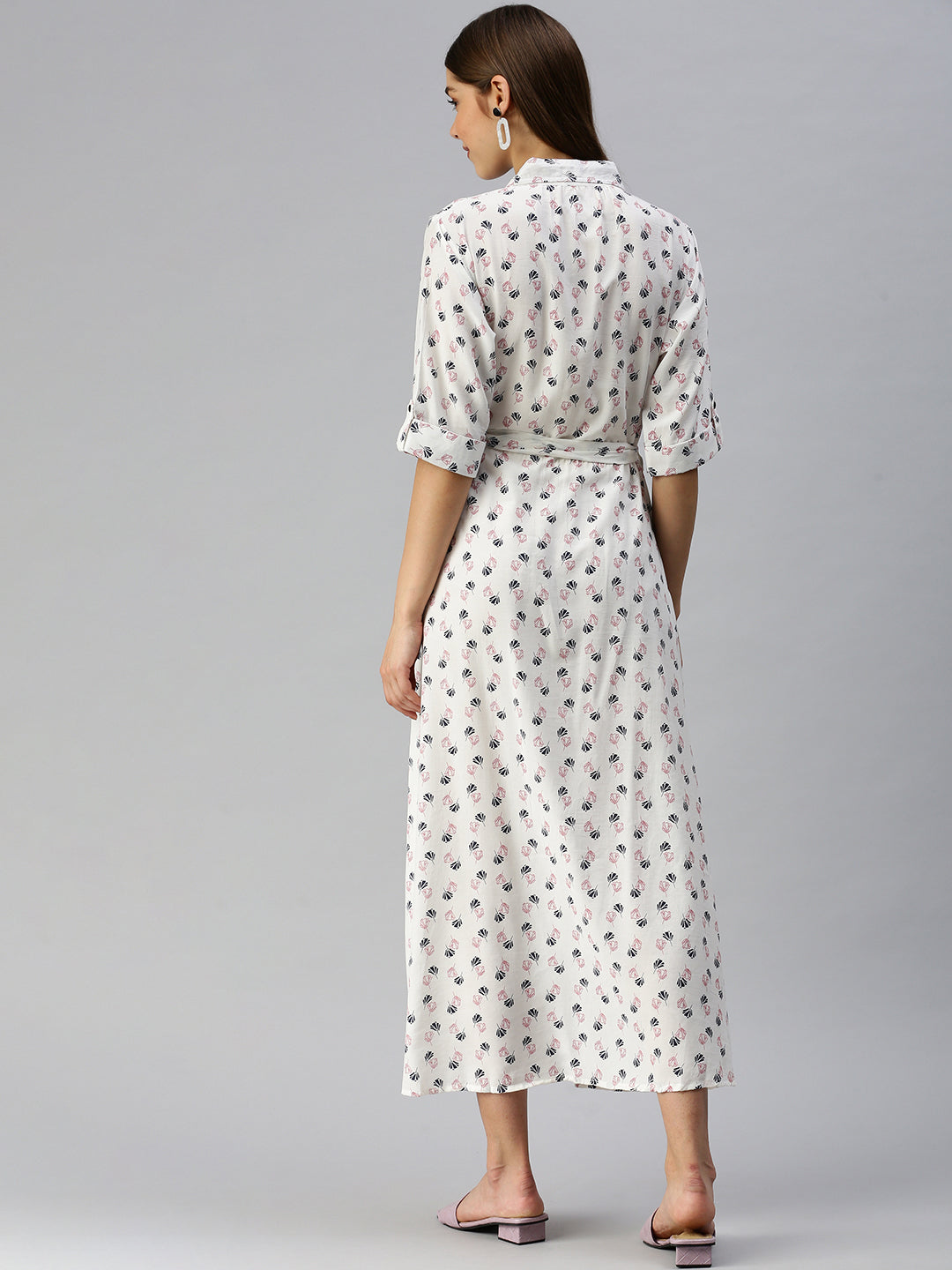 Women's White Printed Shirt Dress