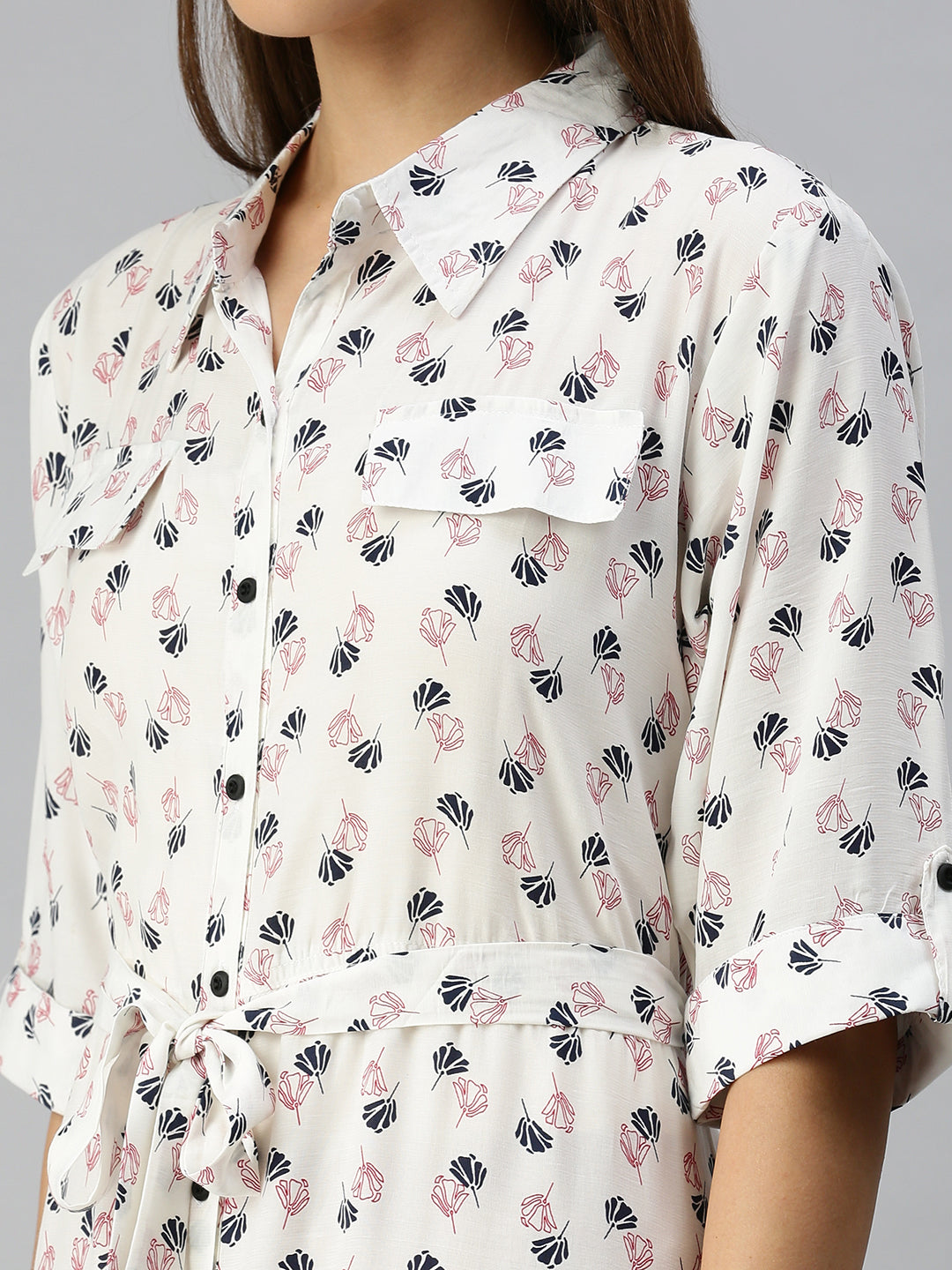 Women's White Printed Shirt Dress