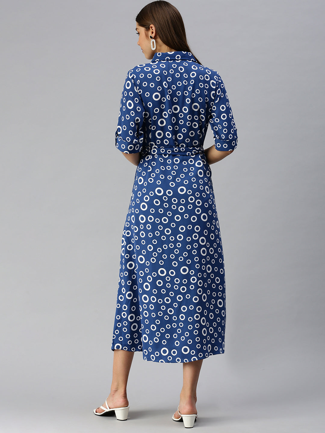 Women's Blue Printed Shirt Dress