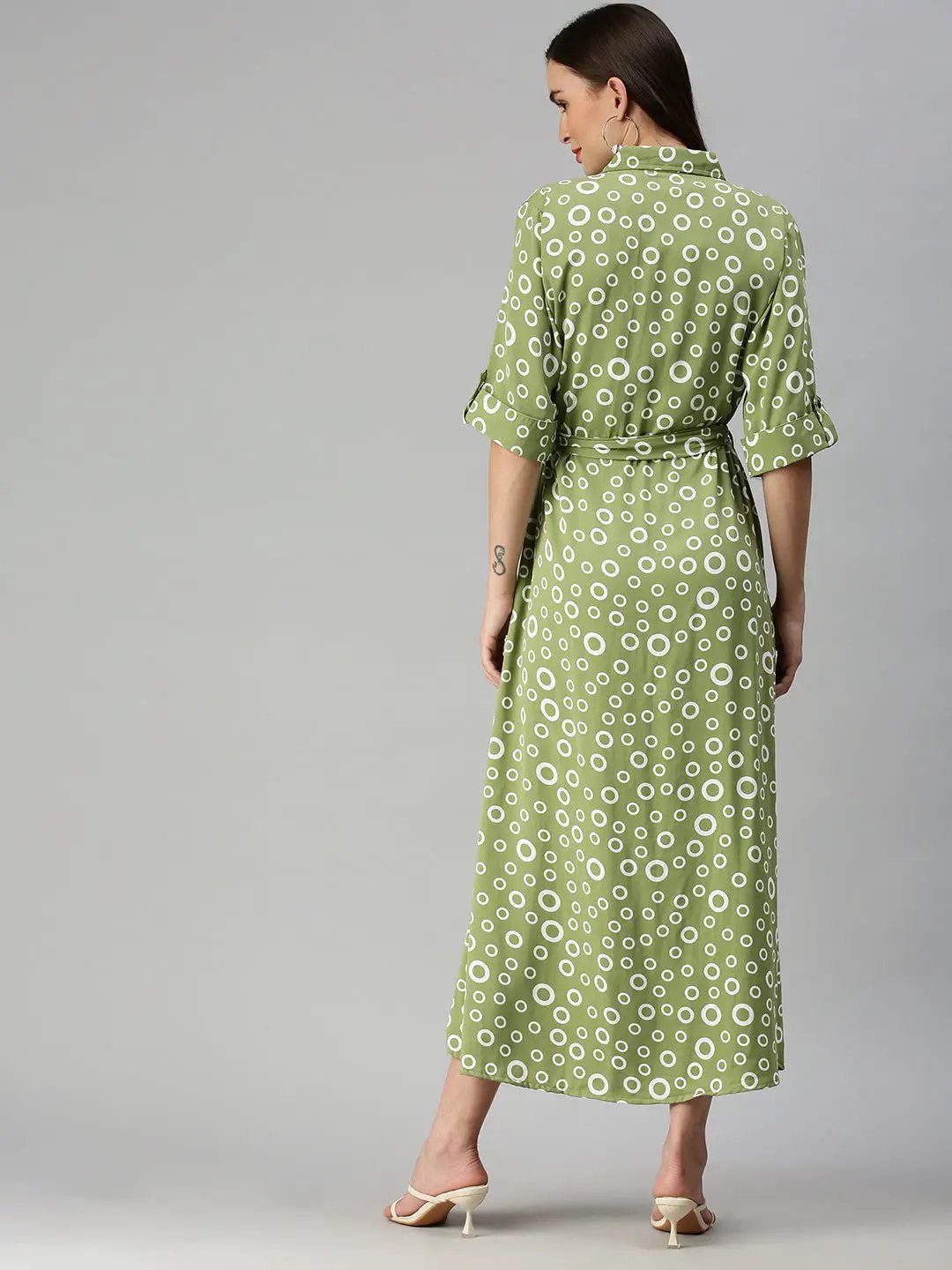 Women's Green Printed Shirt Dress