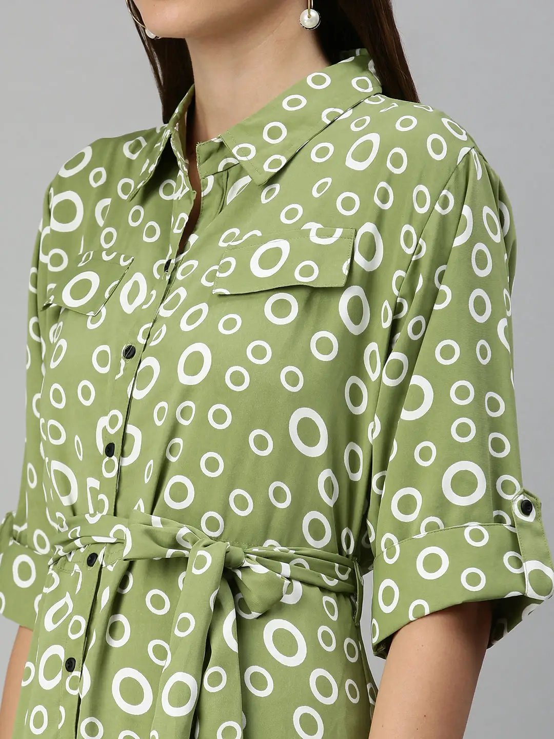 Women's Green Printed Shirt Dress