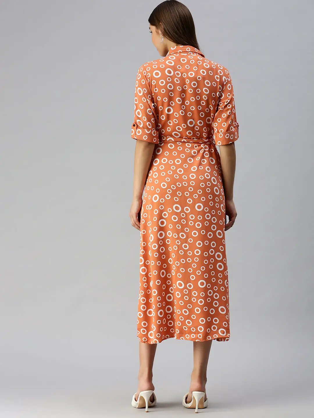 Women's Orange Printed Shirt Dress