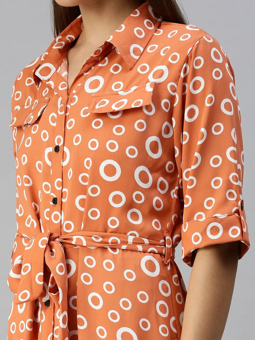 Women's Orange Printed Shirt Dress