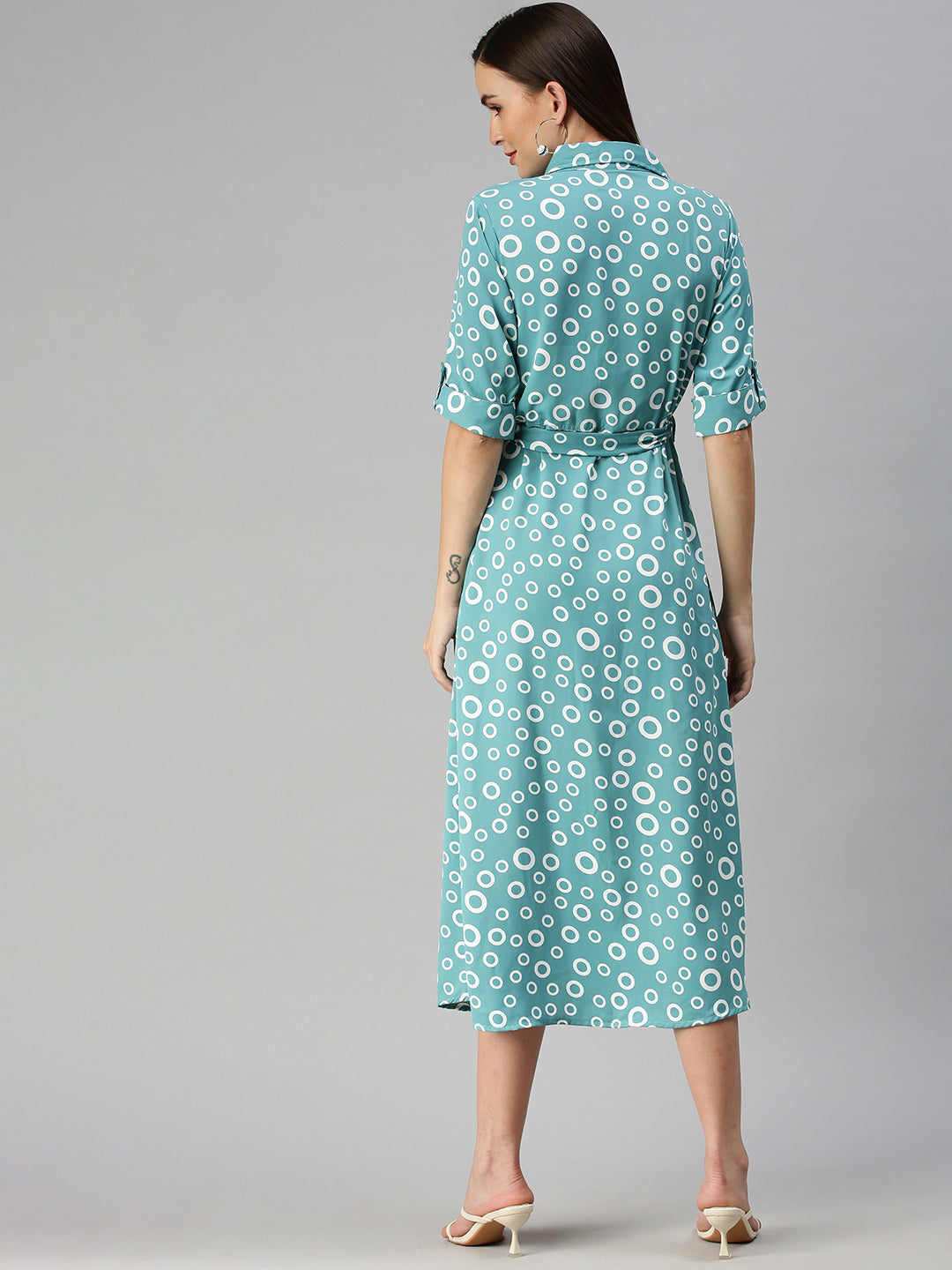 Women's Green Printed Shirt Dress