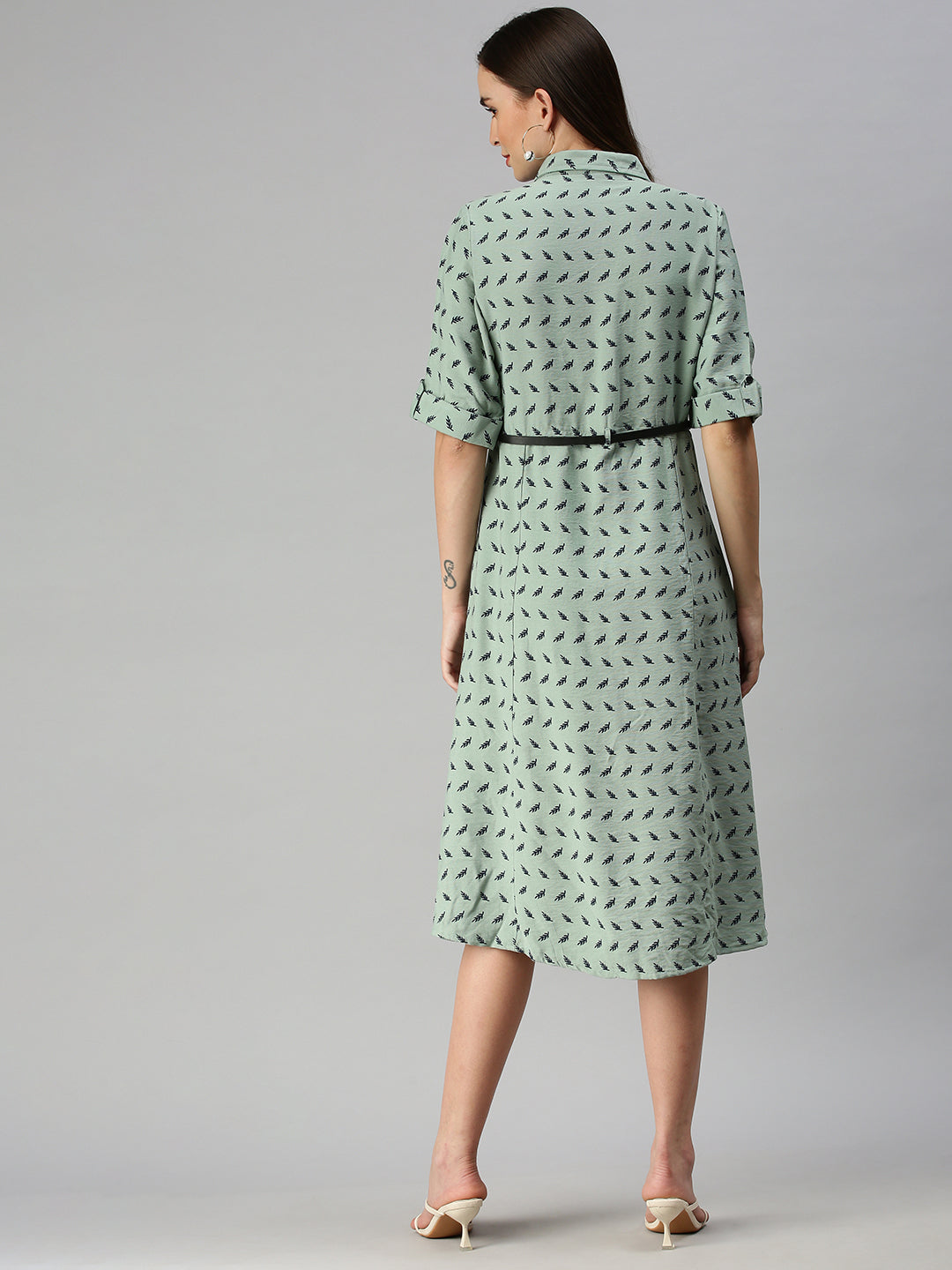 Women's Green Printed Shirt Dress