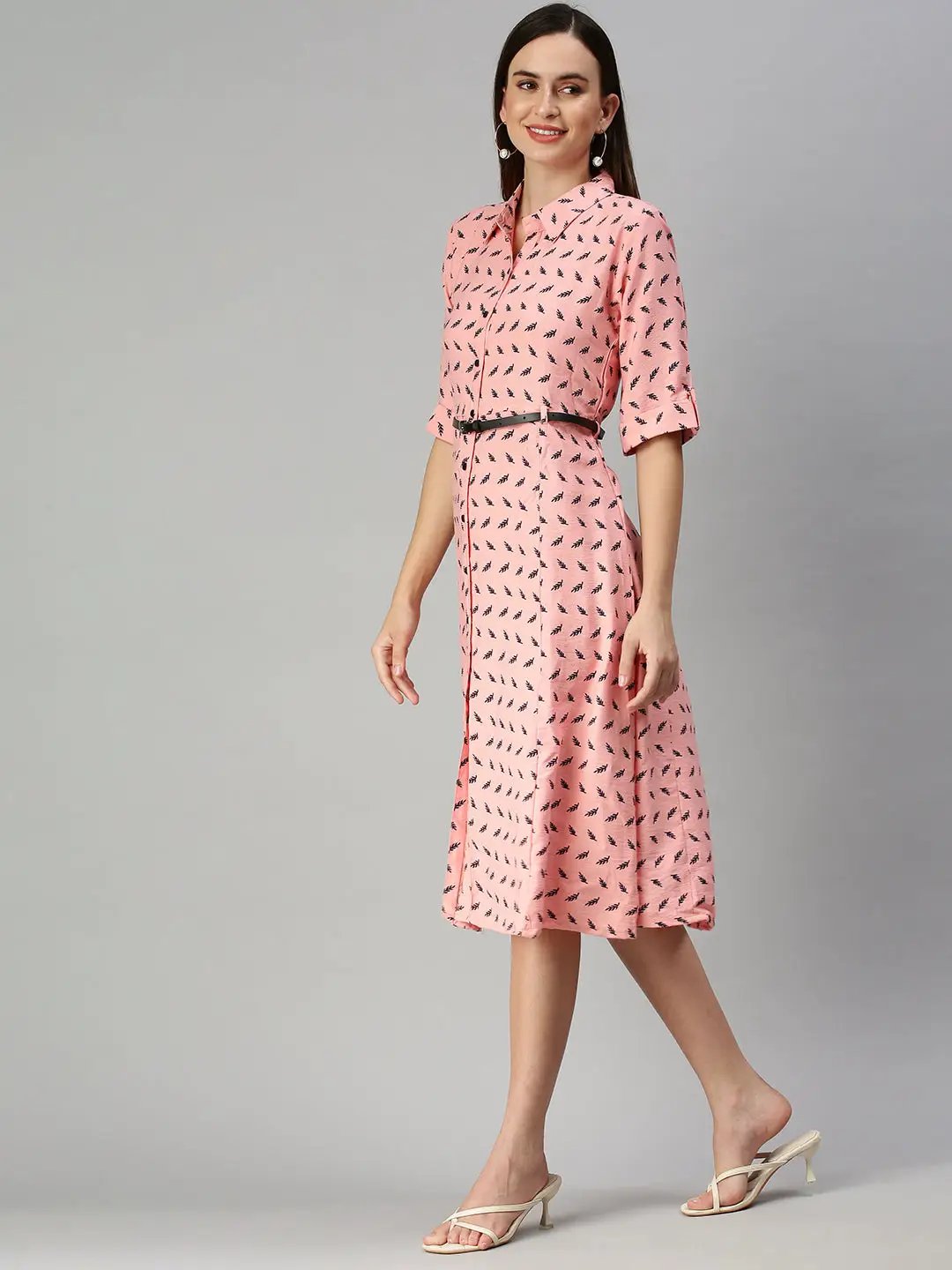 Women's Peach Printed Shirt Dress