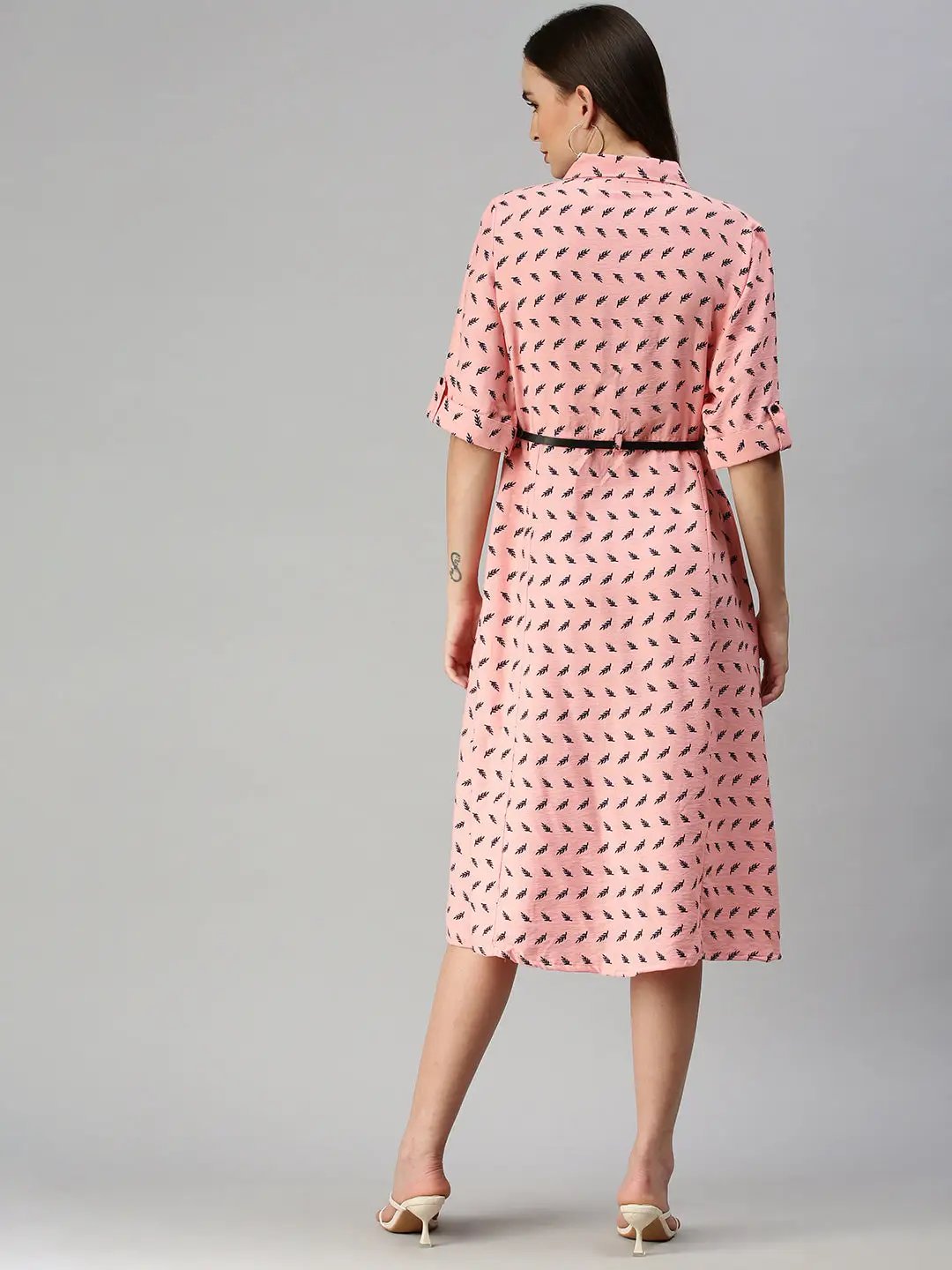 Women's Peach Printed Shirt Dress
