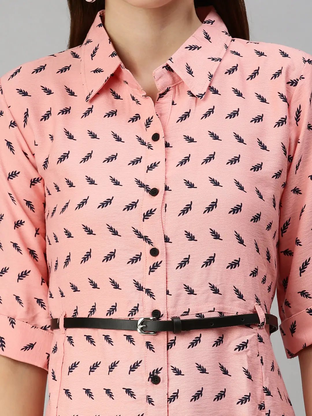 Women's Peach Printed Shirt Dress